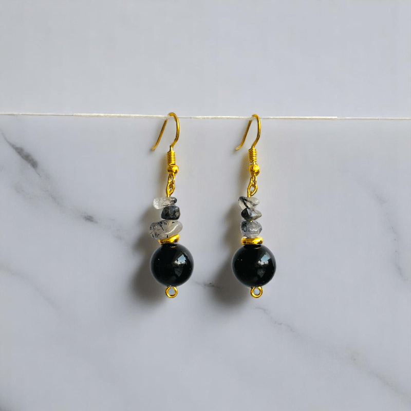 Shadow Spark Set | Black Obsidian & Rutile Stone - For Women | Includes: Necklace, Bracelet, Earring