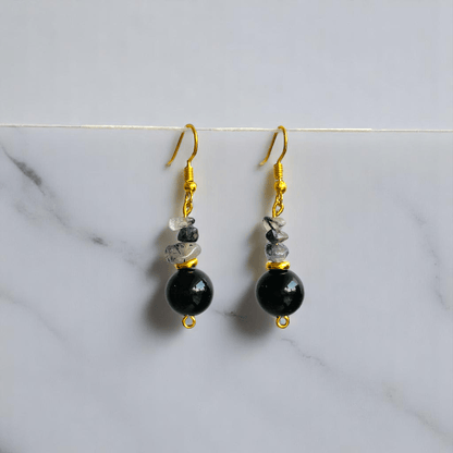 Shadow Spark Set | Black Obsidian & Rutile Stone - For Women | Includes: Necklace, Bracelet, Earring