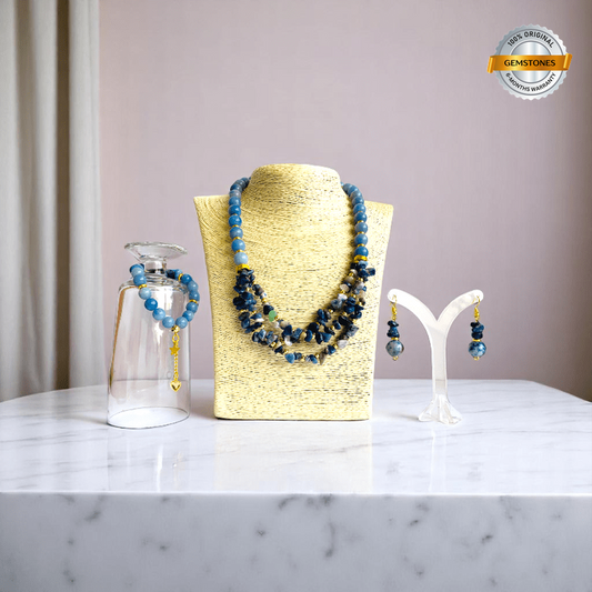 Indigo Serenity Set | Blue Aventurine & Sodalite Stone - For Women | Includes: Necklace, Bracelet, Earring