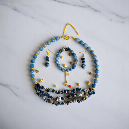 Indigo Serenity Set | Blue Aventurine & Sodalite Stone - For Women | Includes: Necklace, Bracelet, Earring