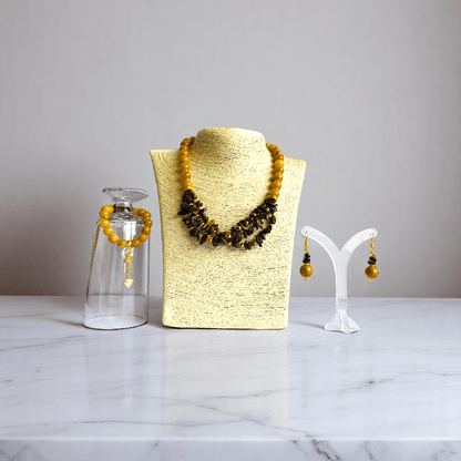 Golden Guardian Set | Yellow Aventurine & Tiger Eye Stone - For Women | Includes: Necklace, Bracelet, Earring