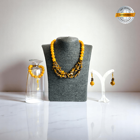 Golden Guardian Set | Yellow Aventurine & Tiger Eye Stone - For Women | Includes: Necklace, Bracelet, Earring