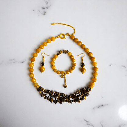 Golden Guardian Set | Yellow Aventurine & Tiger Eye Stone - For Women | Includes: Necklace, Bracelet, Earring