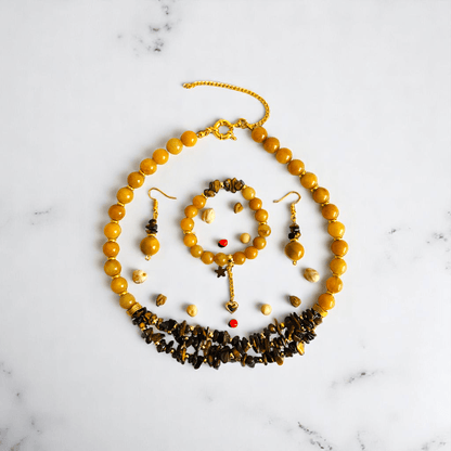 Golden Guardian Set | Yellow Aventurine & Tiger Eye Stone - For Women | Includes: Necklace, Bracelet, Earring