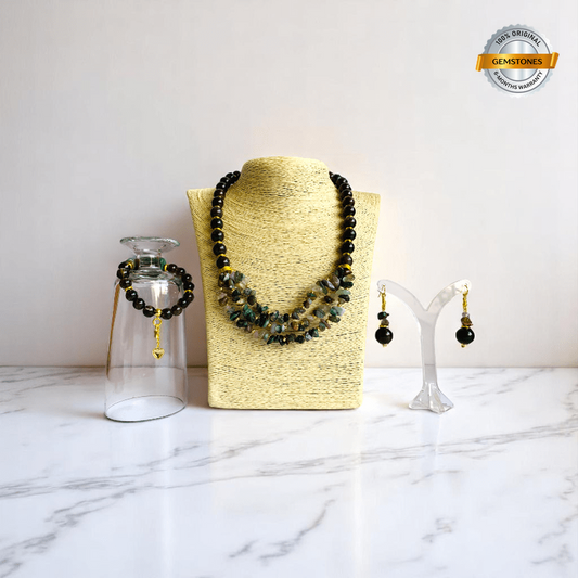 Fiery Earth Set | Red Tiger Eye & Indian Agate Stone - For Women | Includes: Necklace, Bracelet, Earring