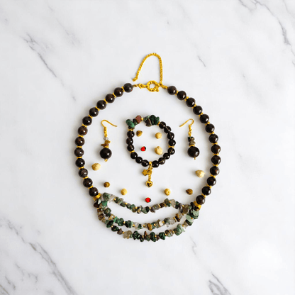Fiery Earth Set | Red Tiger Eye & Indian Agate Stone - For Women | Includes: Necklace, Bracelet, Earring