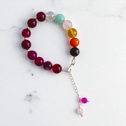 Crown Aura  Asymmetric Silver Bracelet | Pink Banded Agate & 925 Silver – For Women | Includes: Bracelet
