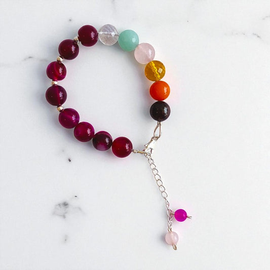 Crown Aura  Asymmetric Silver Bracelet | Pink Banded Agate & 925 Silver – For Women | Includes: Bracelet