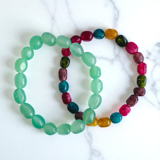 The Wisdom & Willpower Duo | Green Aventurine & Multi Agate – For Kids | Includes: Bracelets (Set of 2)