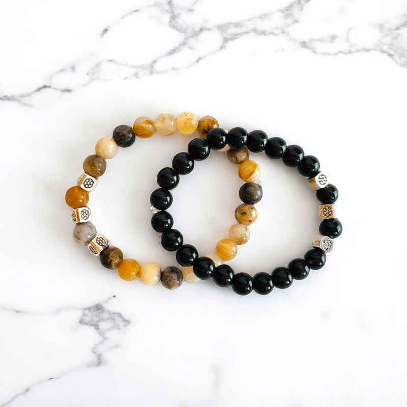 Pebble Pals Bracelet | Obsidian & Aventurine - For Kids | Includes: Bracelets (Set of 2)