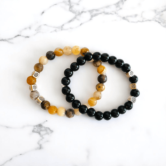 Pebble Pals Bracelet | Obsidian & Aventurine - For Kids | Includes: Bracelets (Set of 2)