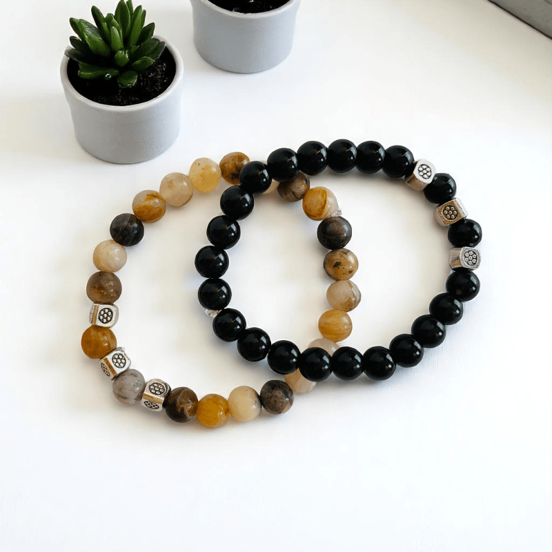 Pebble Pals Bracelet | Obsidian & Aventurine - For Kids | Includes: Bracelets (Set of 2)