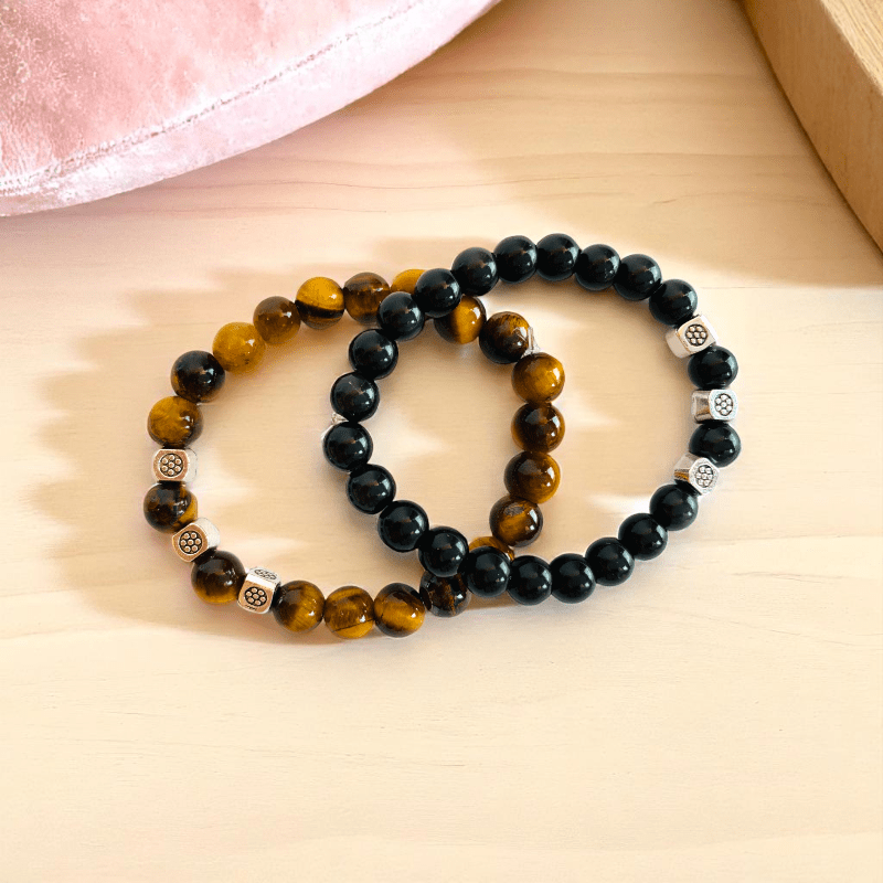 Mirror Magic Bracelets | Obsidian & Tiger Eye - For Kids | Includes: Bracelets (Set of 2)
