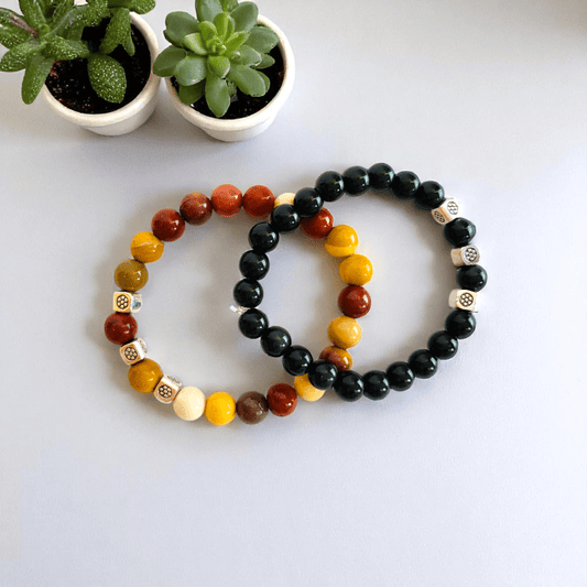 Timeless Two Stack Bracelets | Obsidian & Mookaite - For Kids | Includes: Bracelets (Set of 2)
