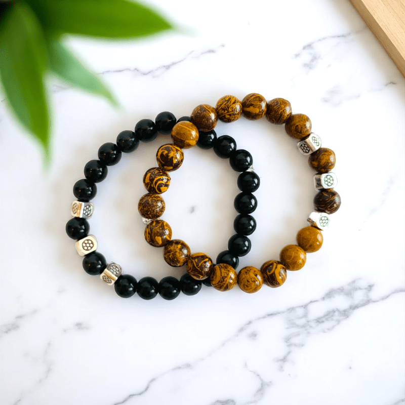 Twofold Grace Bracelets | Black Obsidian & Mariam Jasper - For Kids | Includes: Bracelets (Set of 2)