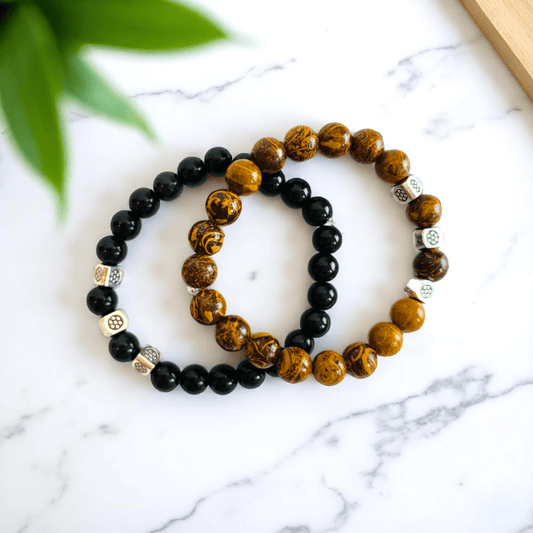 Twofold Grace Bracelets | Black Obsidian & Mariam Jasper - For Kids | Includes: Bracelets (Set of 2)