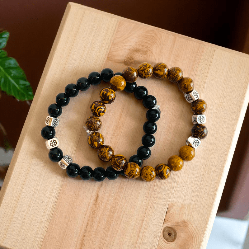 Twofold Grace Bracelets | Black Obsidian & Mariam Jasper - For Kids | Includes: Bracelets (Set of 2)