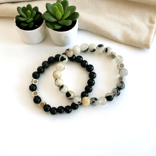 Elegant Duo Wraps Bracelets | Obsidian & Rutile - For Kids | Includes: Bracelets (Set of 2)