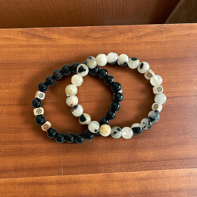 Elegant Duo Wraps Bracelets | Obsidian & Rutile - For Kids | Includes: Bracelets (Set of 2)