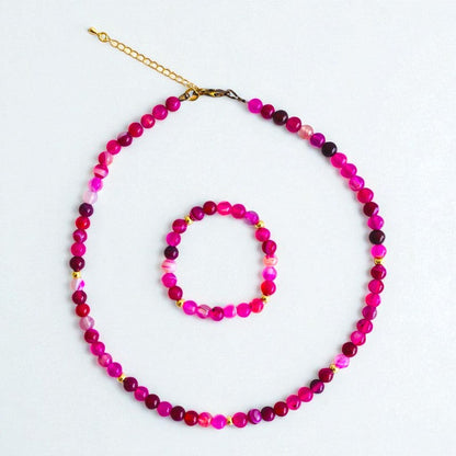 Joy Agate Set | Pink Banded Agate - For Kids Girls | Includes: Necklace & Bracelet