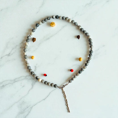 Art Jasper Set | Grey Picasso Jasper - For Kids Girls | Includes: Necklace & Bracelet