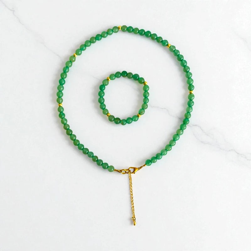 Luck Aventurine Set | Green Aventurine - For Kids Girls | Includes: Necklace & Bracelet