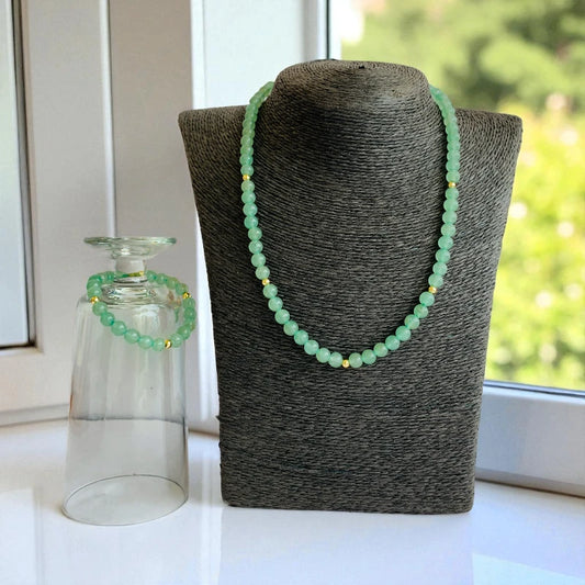 Luck Aventurine Set | Green Aventurine - For Kids Girls | Includes: Necklace & Bracelet