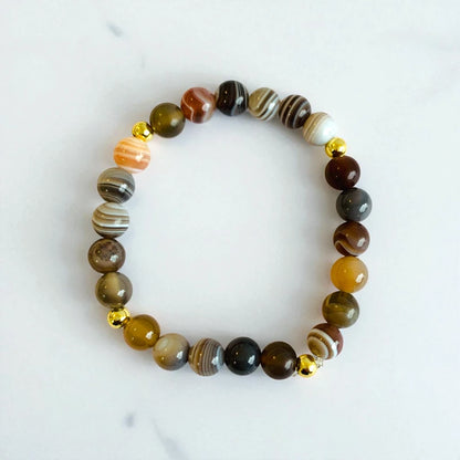 Striped Botswana Set | Botswana Agate - For Kids Girls | Includes: Necklace & Bracelet