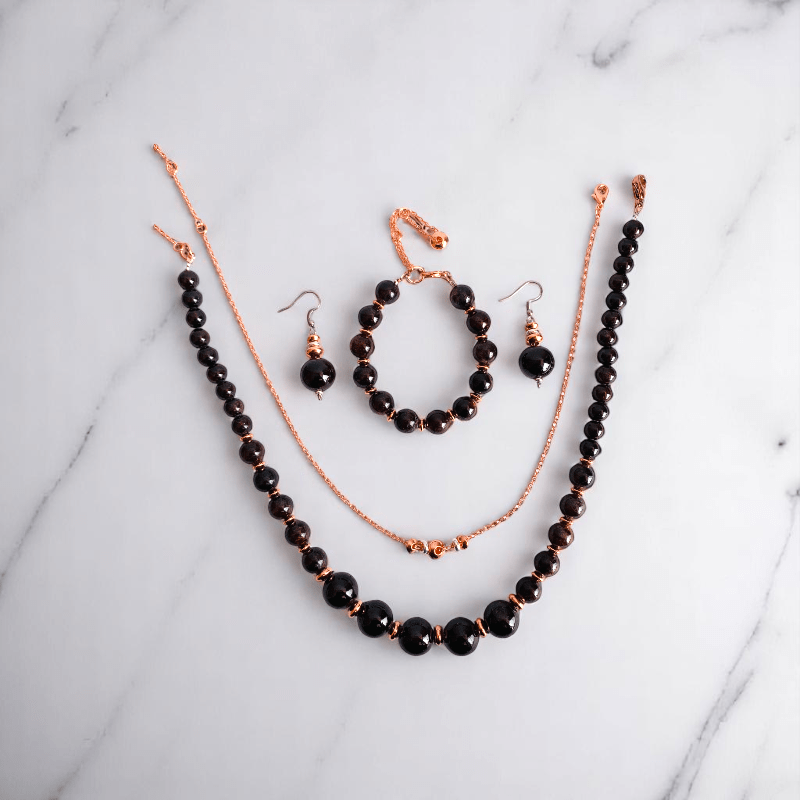 Ruby Flame Set | Garnet Stone & 18K Gold Plating - For Women | Includes: 2 Necklaces, Bracelet, Earring
