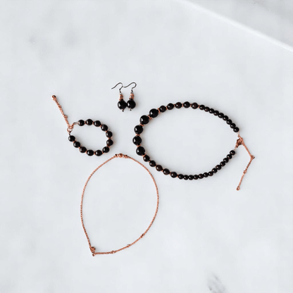 Ruby Flame Set | Garnet Stone & 18K Gold Plating - For Women | Includes: 2 Necklaces, Bracelet, Earring