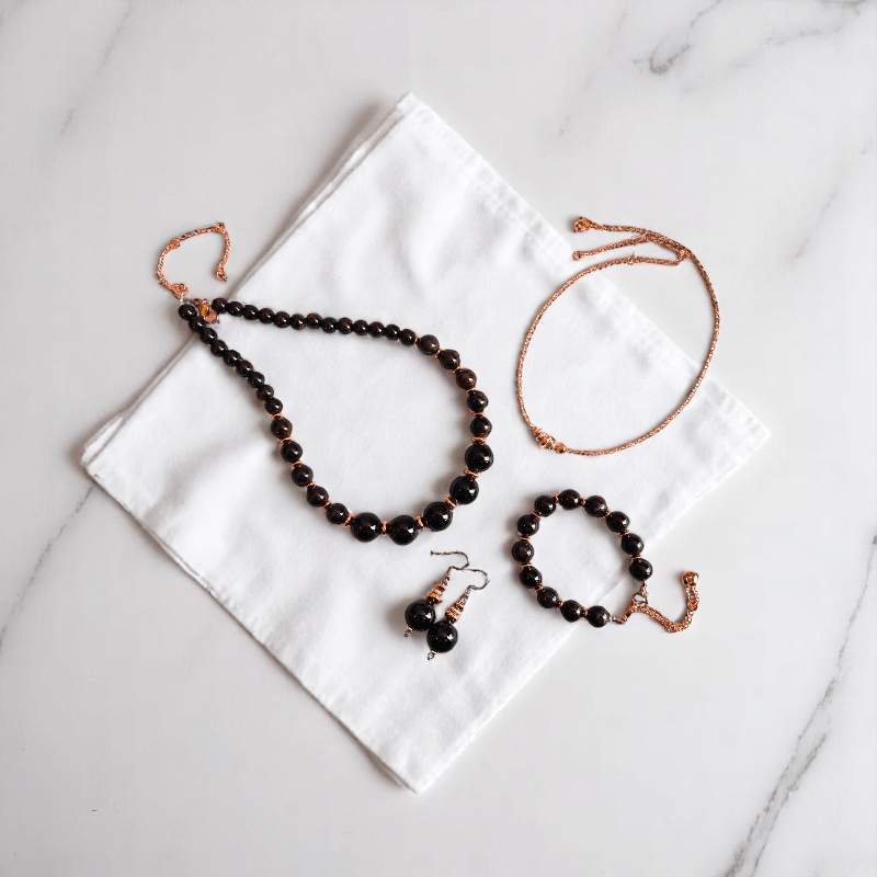 Ruby Flame Set | Garnet Stone & 18K Gold Plating - For Women | Includes: 2 Necklaces, Bracelet, Earring