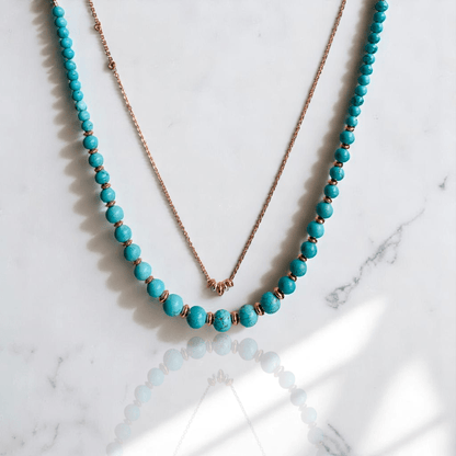 Sky Serenity Set | Turquoise Stone & 18K Gold Plating - For Women | Includes: 2 Necklaces, Bracelet, Earring