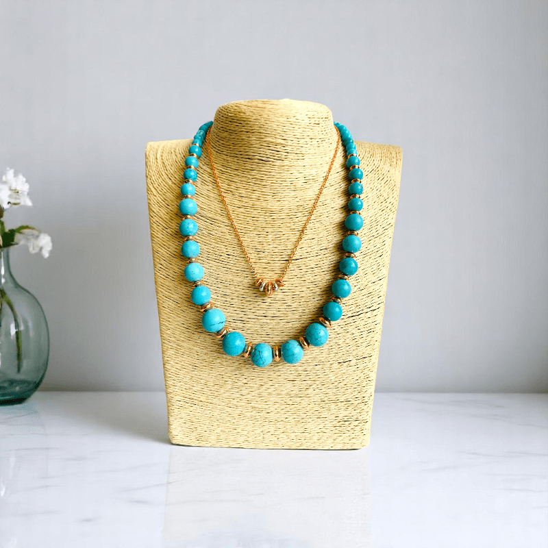 Sky Serenity Set | Turquoise Stone & 18K Gold Plating - For Women | Includes: 2 Necklaces, Bracelet, Earring