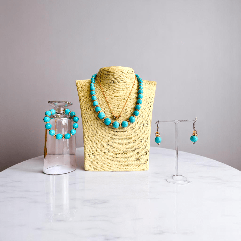 Sky Serenity Set | Turquoise Stone & 18K Gold Plating - For Women | Includes: 2 Necklaces, Bracelet, Earring