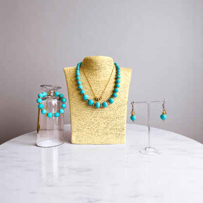 Sky Serenity Set | Turquoise Stone & 18K Gold Plating - For Women | Includes: 2 Necklaces, Bracelet, Earring