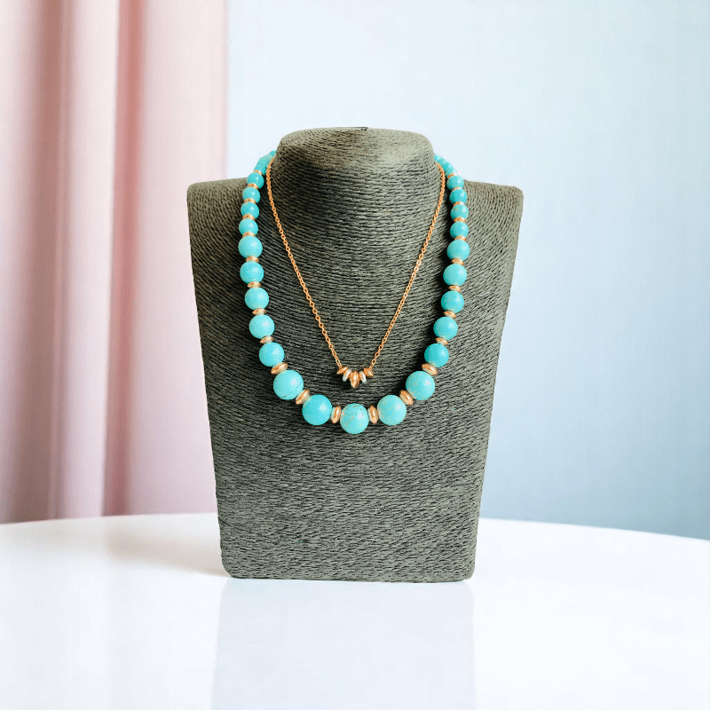 Sky Serenity Set | Turquoise Stone & 18K Gold Plating - For Women | Includes: 2 Necklaces, Bracelet, Earring