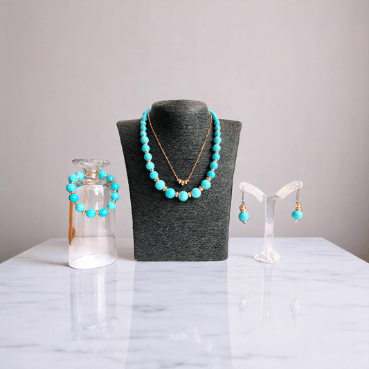 Sky Serenity Set | Turquoise Stone & 18K Gold Plating - For Women | Includes: 2 Necklaces, Bracelet, Earring