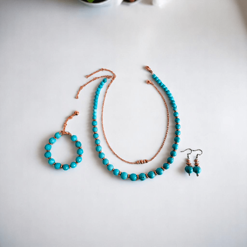 Sky Serenity Set | Turquoise Stone & 18K Gold Plating - For Women | Includes: 2 Necklaces, Bracelet, Earring