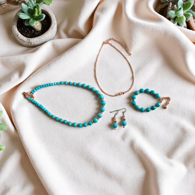 Sky Serenity Set | Turquoise Stone & 18K Gold Plating - For Women | Includes: 2 Necklaces, Bracelet, Earring