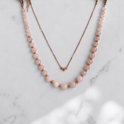 Tender Radiance Set | Rose Quartz Stone & 18K Gold Plating - For Women | Includes: 2 Necklaces, Bracelet, Earring