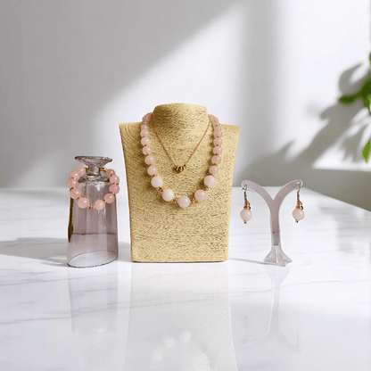 Tender Radiance Set | Rose Quartz Stone & 18K Gold Plating - For Women | Includes: 2 Necklaces, Bracelet, Earring