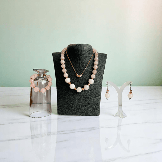 Tender Radiance Set | Rose Quartz Stone & 18K Gold Plating - For Women | Includes: 2 Necklaces, Bracelet, Earring