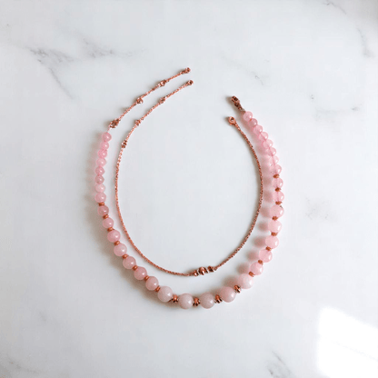 Tender Radiance Set | Rose Quartz Stone & 18K Gold Plating - For Women | Includes: 2 Necklaces, Bracelet, Earring