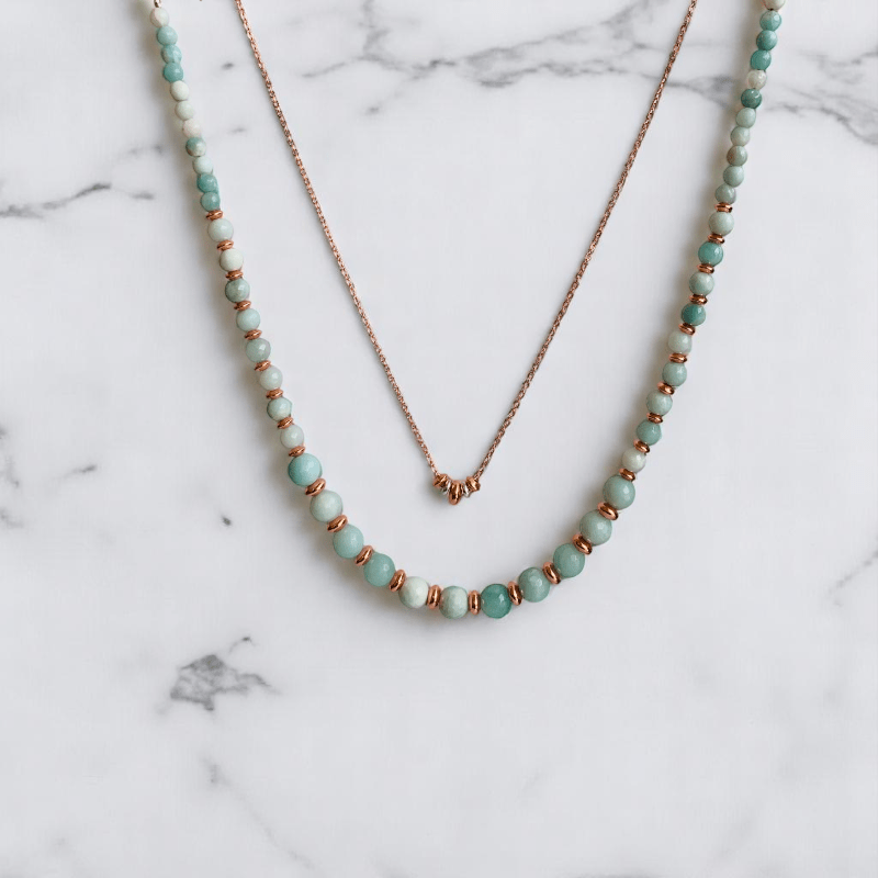 Tranquil Glow Set | Amazonite Stone & 18K Gold Plating - For Women | Includes: 2 Necklaces, Bracelet, Earring