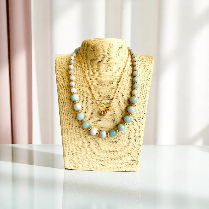 Tranquil Glow Set | Amazonite Stone & 18K Gold Plating - For Women | Includes: 2 Necklaces, Bracelet, Earring