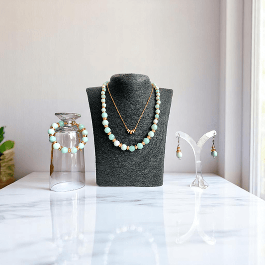 Tranquil Glow Set | Amazonite Stone & 18K Gold Plating - For Women | Includes: 2 Necklaces, Bracelet, Earring