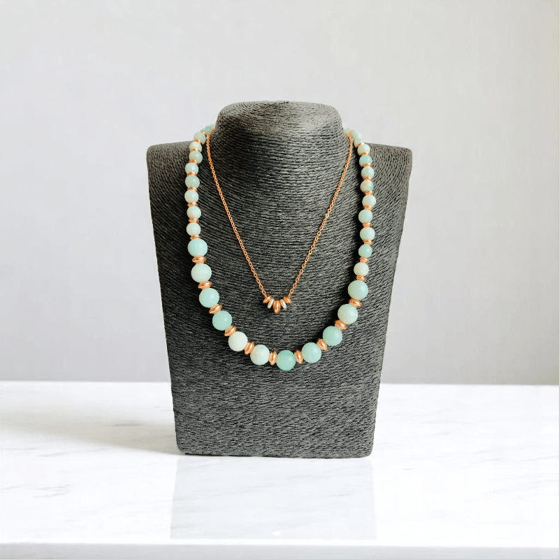 Tranquil Glow Set | Amazonite Stone & 18K Gold Plating - For Women | Includes: 2 Necklaces, Bracelet, Earring