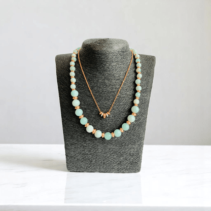 Tranquil Glow Set | Amazonite Stone & 18K Gold Plating - For Women | Includes: 2 Necklaces, Bracelet, Earring