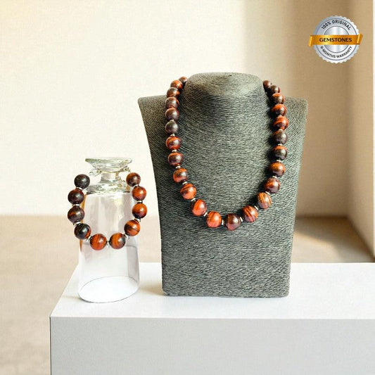 Brave Tiger Eye Set | Red Tiger Eye - For Unisex | Includes: Necklace & Bracelet