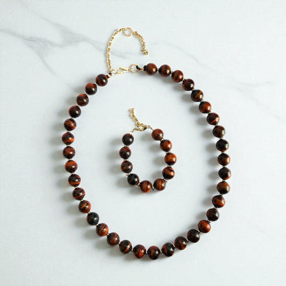 Brave Tiger Eye Set | Red Tiger Eye - For Unisex | Includes: Necklace & Bracelet